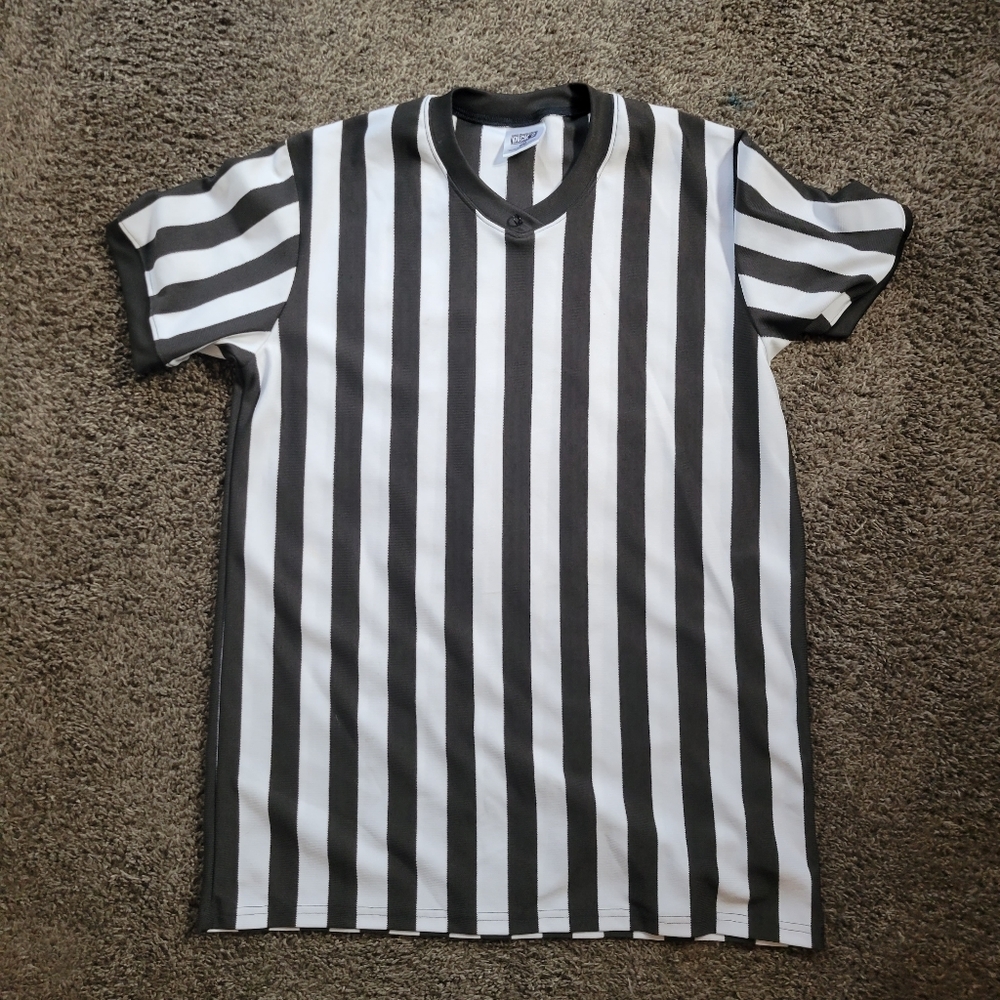 Adult Referee Jersey Shirt Black/White Stripe Size Medium